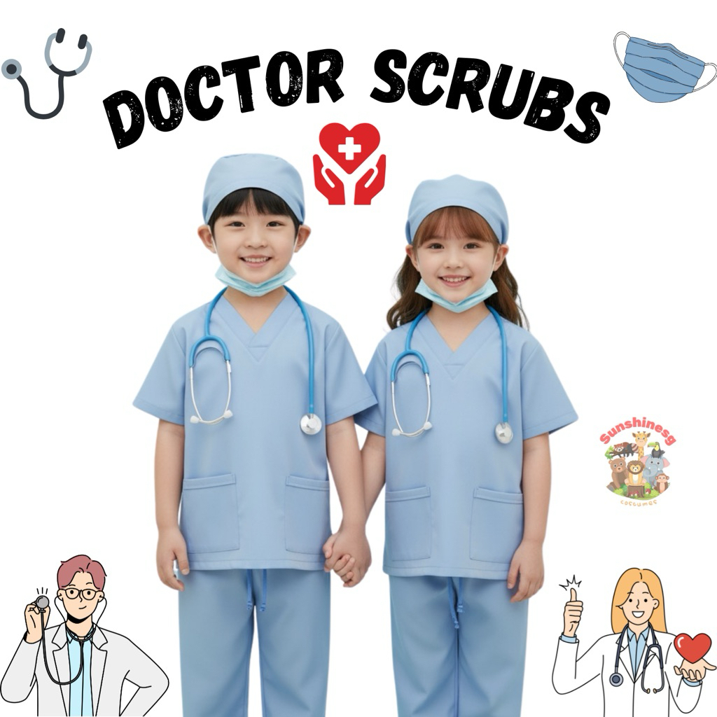 [SG] Kids Doctor Scrub Set Children Surgeon Uniform Costume Baju Doktor Budak
