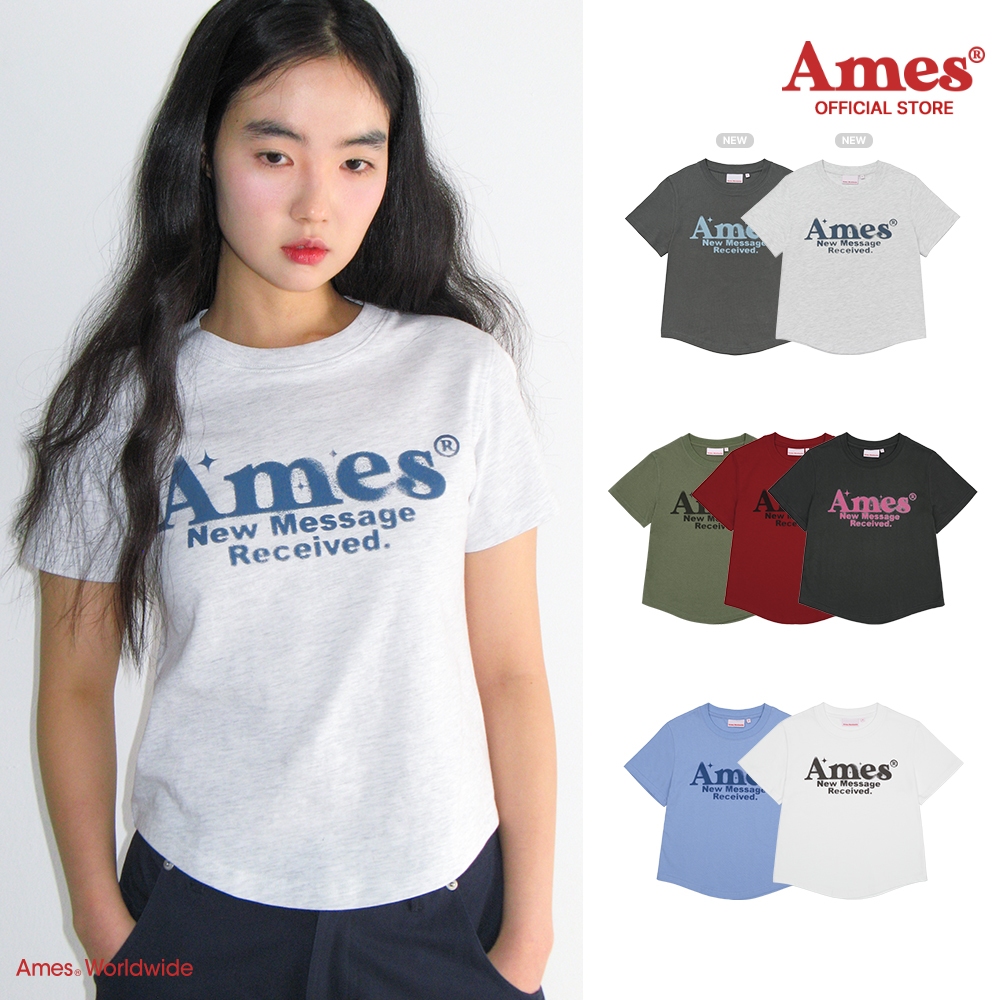 [AMES] ROUND HEM CROP TEE_สไตล์เกาหลี