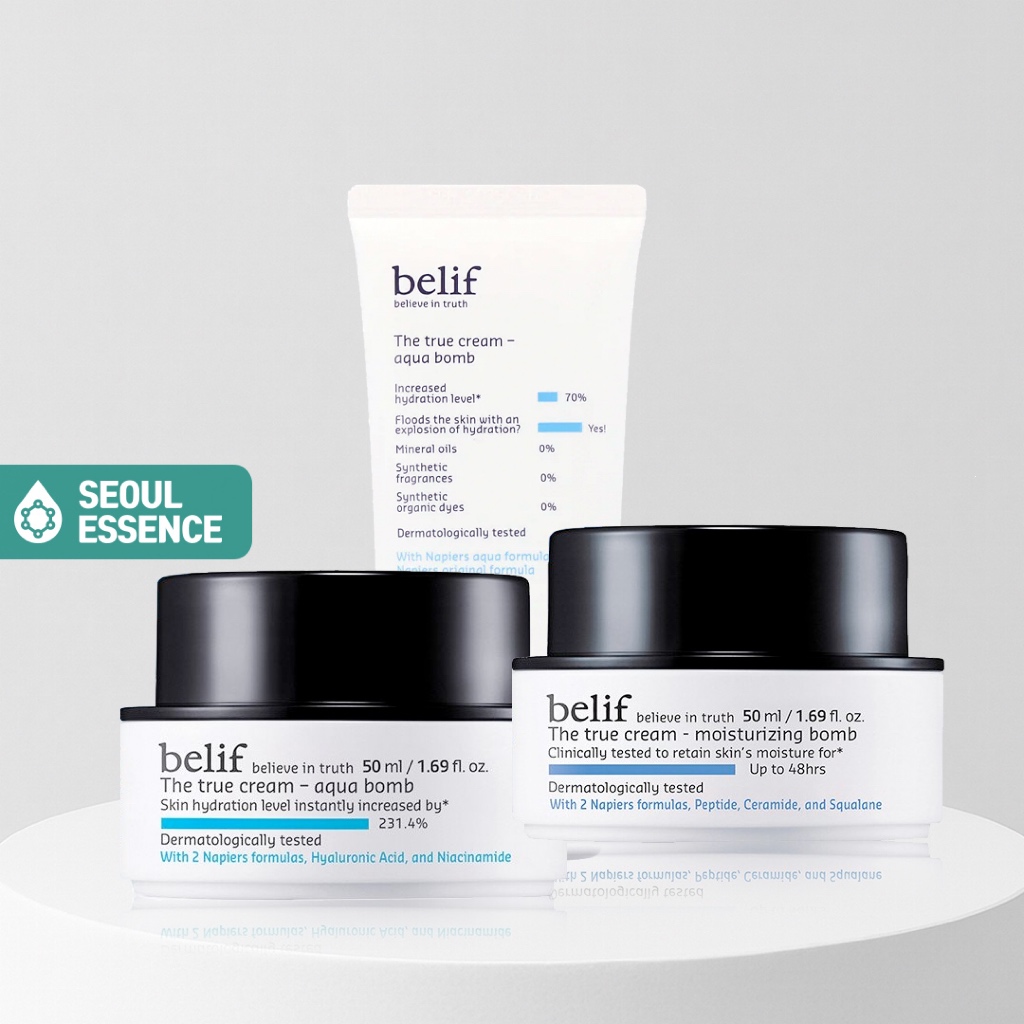 Belif The True Cream Moisturizing Bomb / Aqua Bomb (Aloe Editor) - พร้อมสูตรเนเปียร์ 2 สูตร เปปไทด์ 
