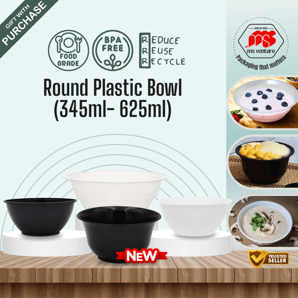 {MSV} ชามพลาสติก Microwavable (345ml-625ml) สําหรับซุป ขนมหวาน BPA Free Durable Reusable MS 350 MS W