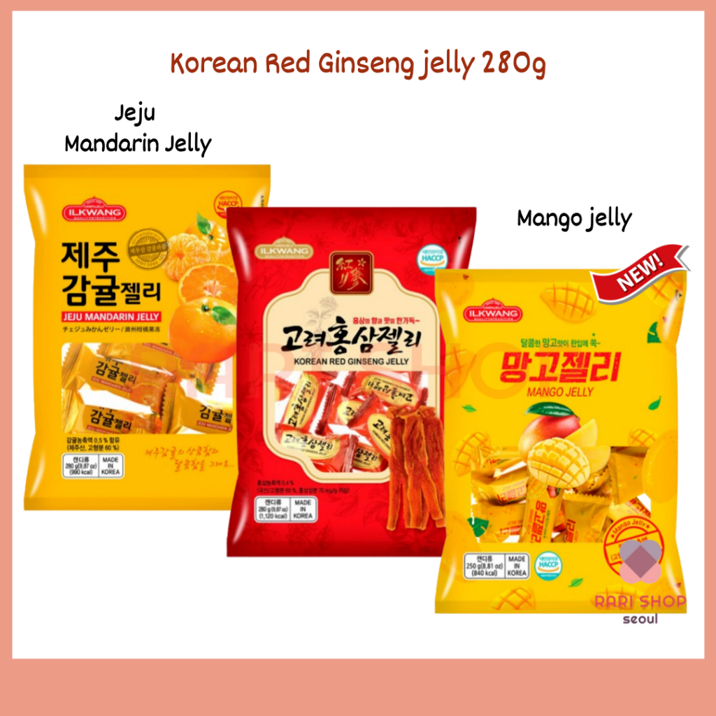 [Ilkwang] Korea Red Ginseng Jelly (280g), Jeju Mandarin Jelly (280g), Mango Jelly (250g) Korean Snack Jelly Candy