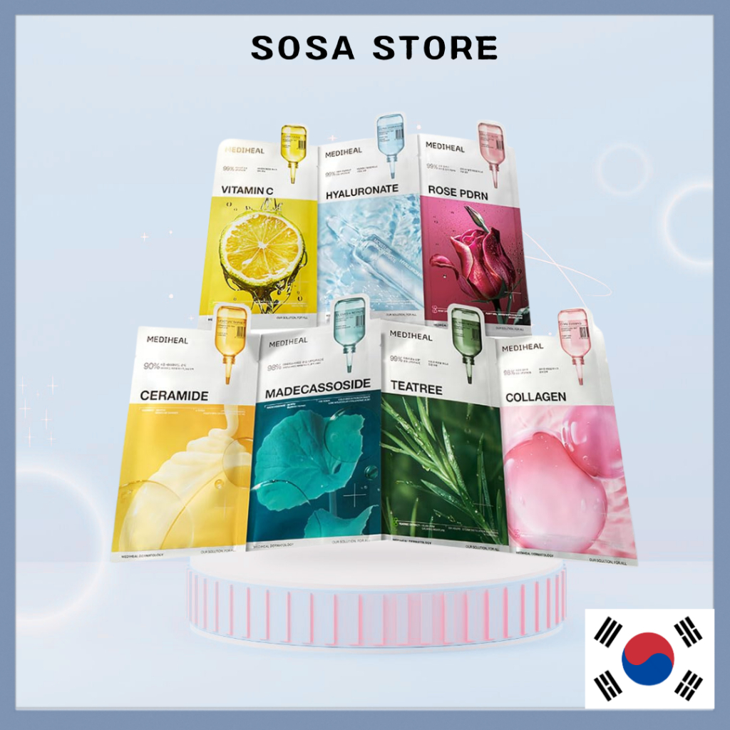 MEDIHEAL K-Beauty Essential Mask Sheet 1PC | ทีทรี คอลลาเจน HA ให้ความชุ่มชื้น ผ่อนคลาย