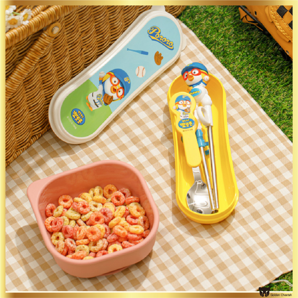 ชุดตะเกียบและช้อนสแตนเลส Edison Pororo Baseball พร้อมเคส – เครื่องใช้บนโต๊ะอาหารสําหรับเด็ก Made in 