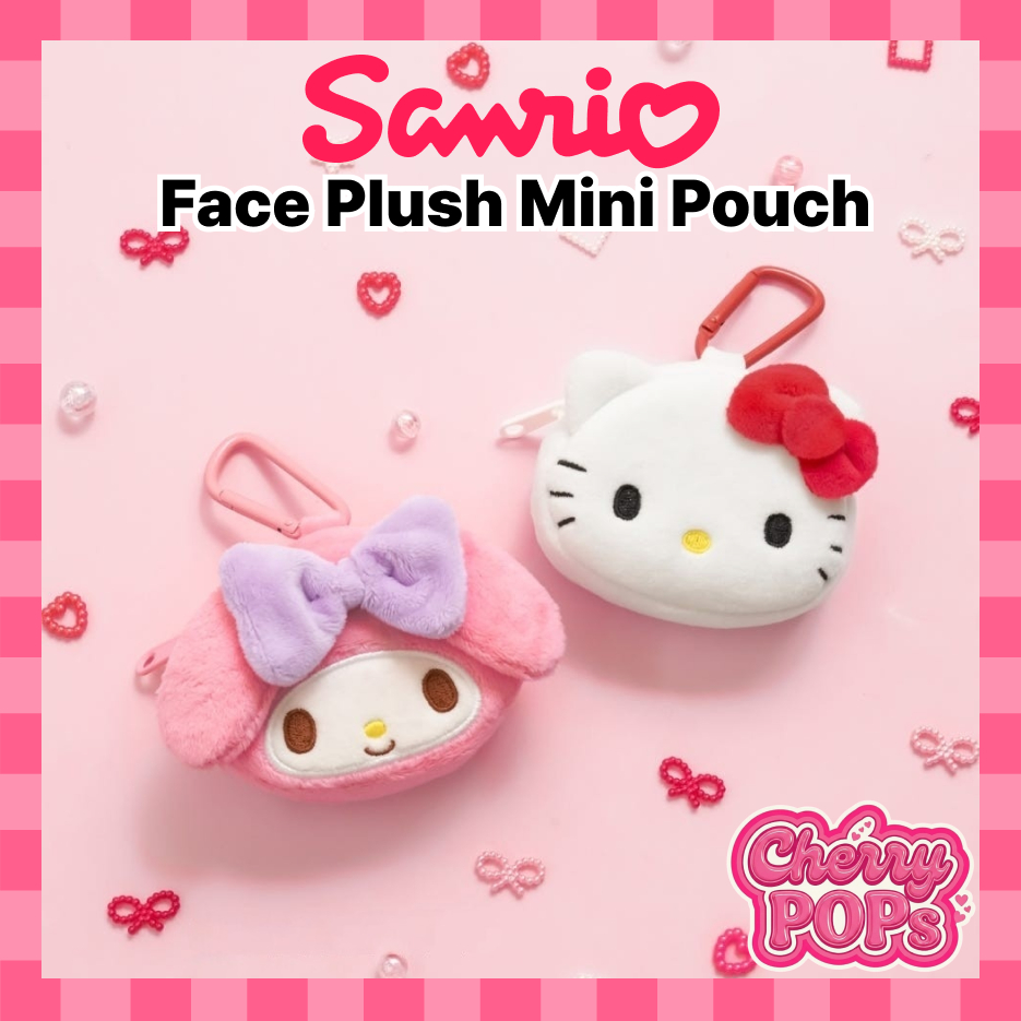 [RESTOCK] [DAISO KOREA] กระเป๋าคาราบิเนอร์ขนาดเล็ก Sanrio Face Plush | Hello Kitty & My Melody AirPods Case กระเป๋าใส่เหรียญ กระเป๋า Charm (2 ตัวเลือก) | ส่งจากเกาหลี