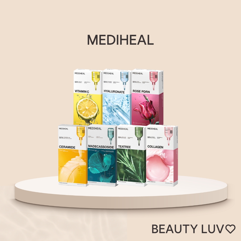 [Mediheal] New Essential Mask Pack 10 แผ่น Healing Line / Watermide, Collagen, Madecassoside, Placenta, Vita, Tea tree