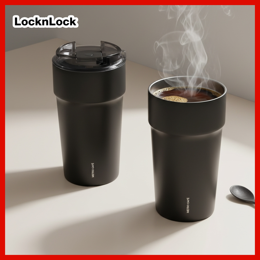 LocknLock Tumbler Ceramic MetroCafe 500ml สีดํา