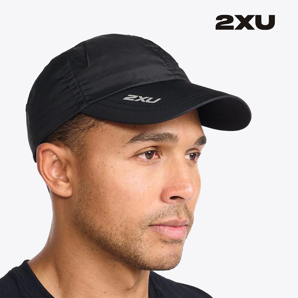 SG Seller 2XU Run Cap – หมวกวิ่งแห้งเร็วน้ําหนักเบาตาข่ายระบายอากาศได้ Velcro สีดํา