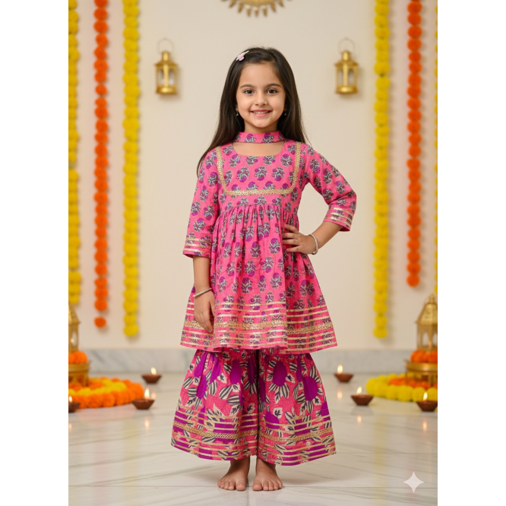 Girls Designer Dress Sharara Kurti set / Kids Dress set - Indian Ethnic