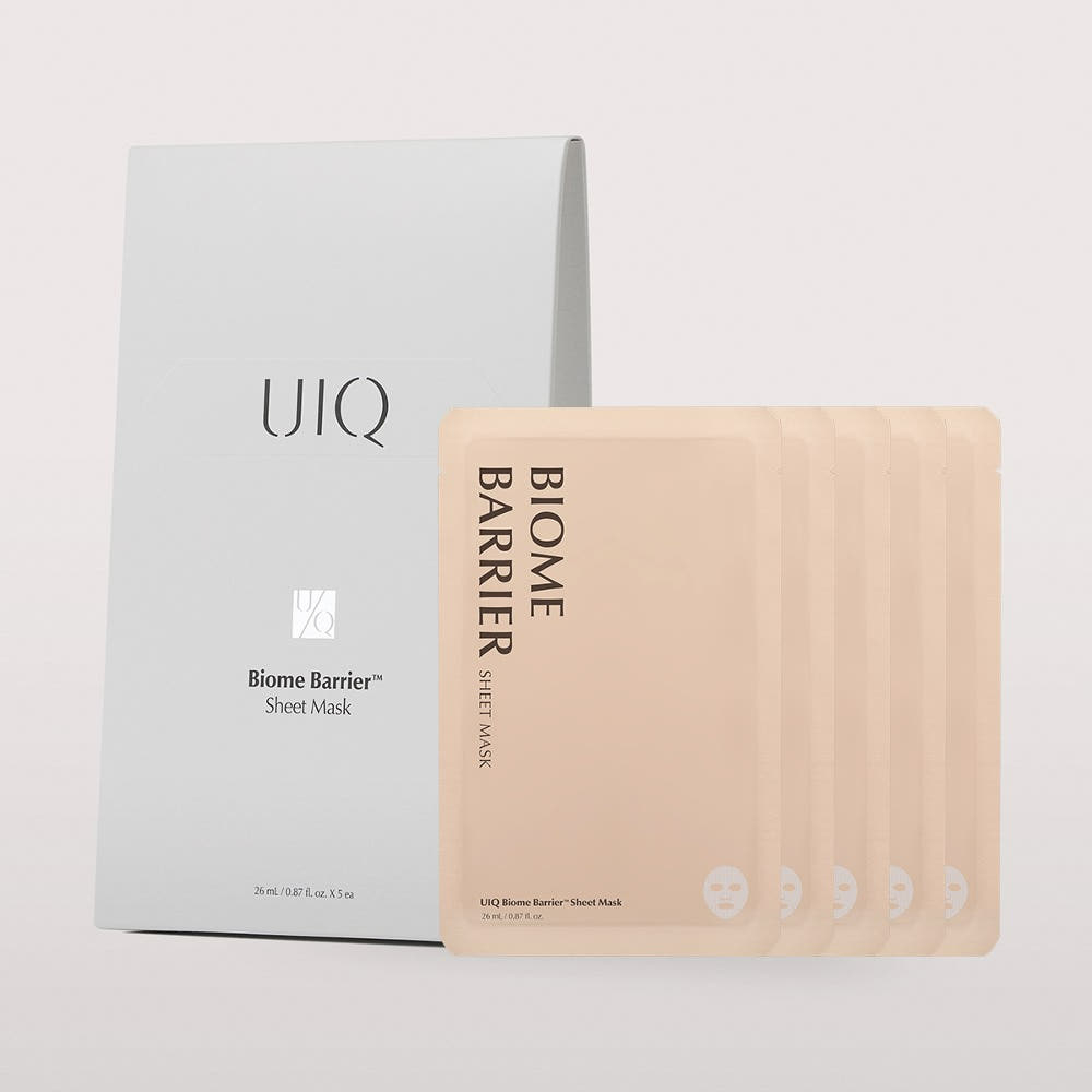 หน้ากาก UIQ Official Biome Barrier 5 แผ่น 26 มล บำรุงผิว กระชับป้องกันรอยสิว ปกป้องชั้นผิว สูตรเกาหล