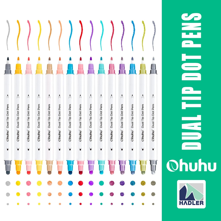 Ohu Dual Tip Dot Markers  ชุด 15 สี (เคล็ดลับ Fine & Dot) สําหรับ Journaling, Scrapbooking & Art