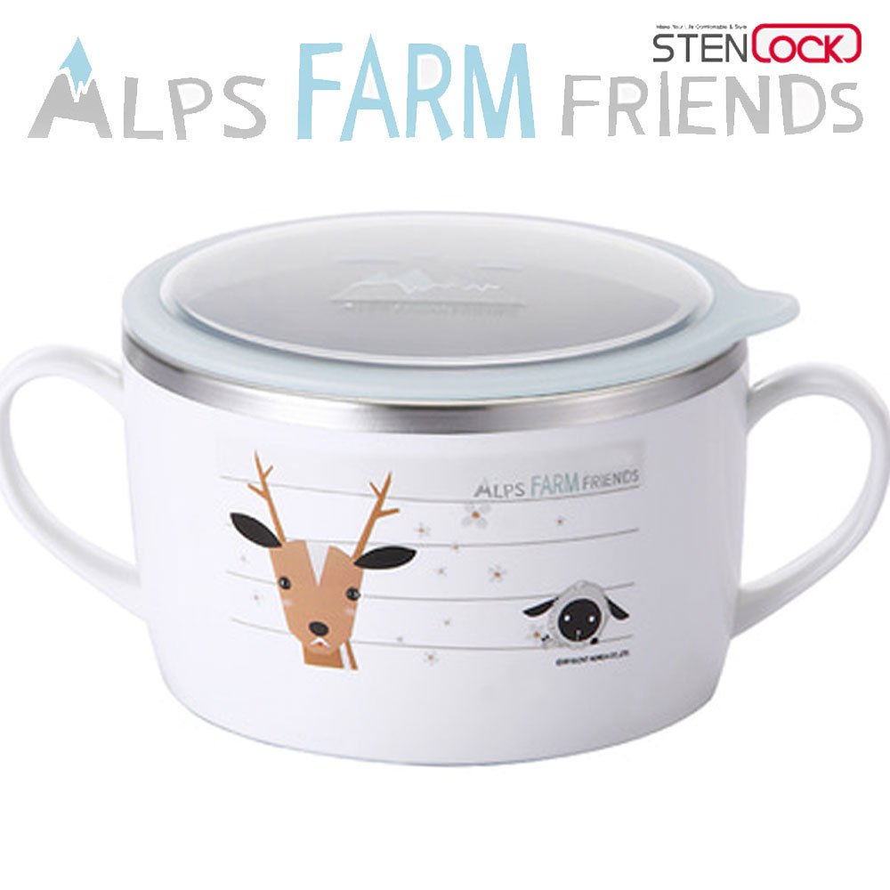KOREA [STENLOCK] Alps Farm Friends Kids Tableware Series Stainless Ramen Bowl Infantmeal Bowlจานเด็ก