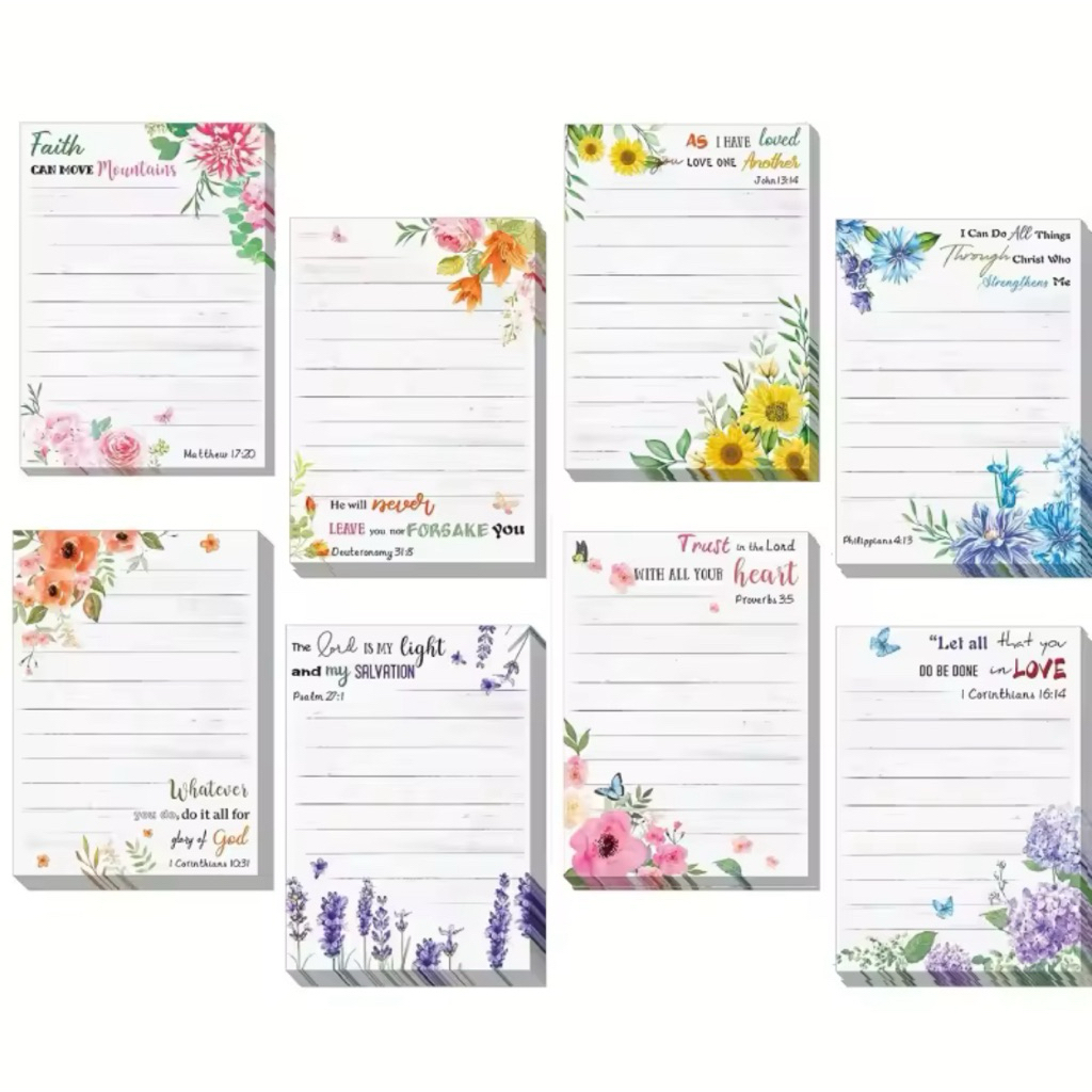 Christian Sticky Note - 1 ชิ้นดอกไม้ Bible Verse Sticky Note (สุ่มลาย) - Bible Verse Memo Pad - สําห