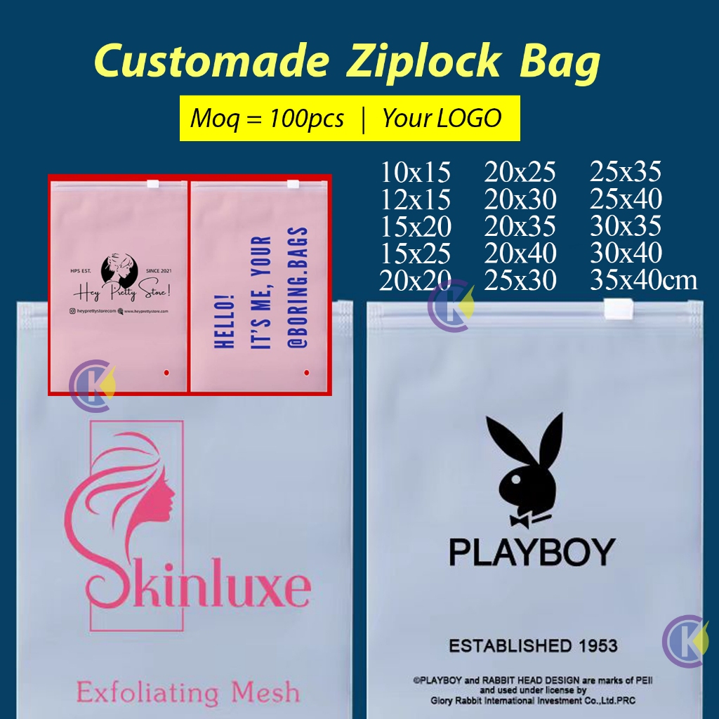 LOGO CUSTOM Frosted Ziplock กระเป๋าที่กําหนดเอง Ziplock Matte โปร่งใสซิปกระเป๋าถุงพลาสติก Baju กระเป