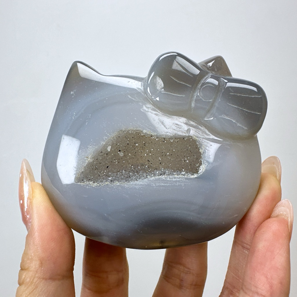 [SG] แกะสลัก Hello Kitty Agate ธรรมชาติ – ตุ๊กตาคริสตัลน่ารัก Healing Stone & Home Décor