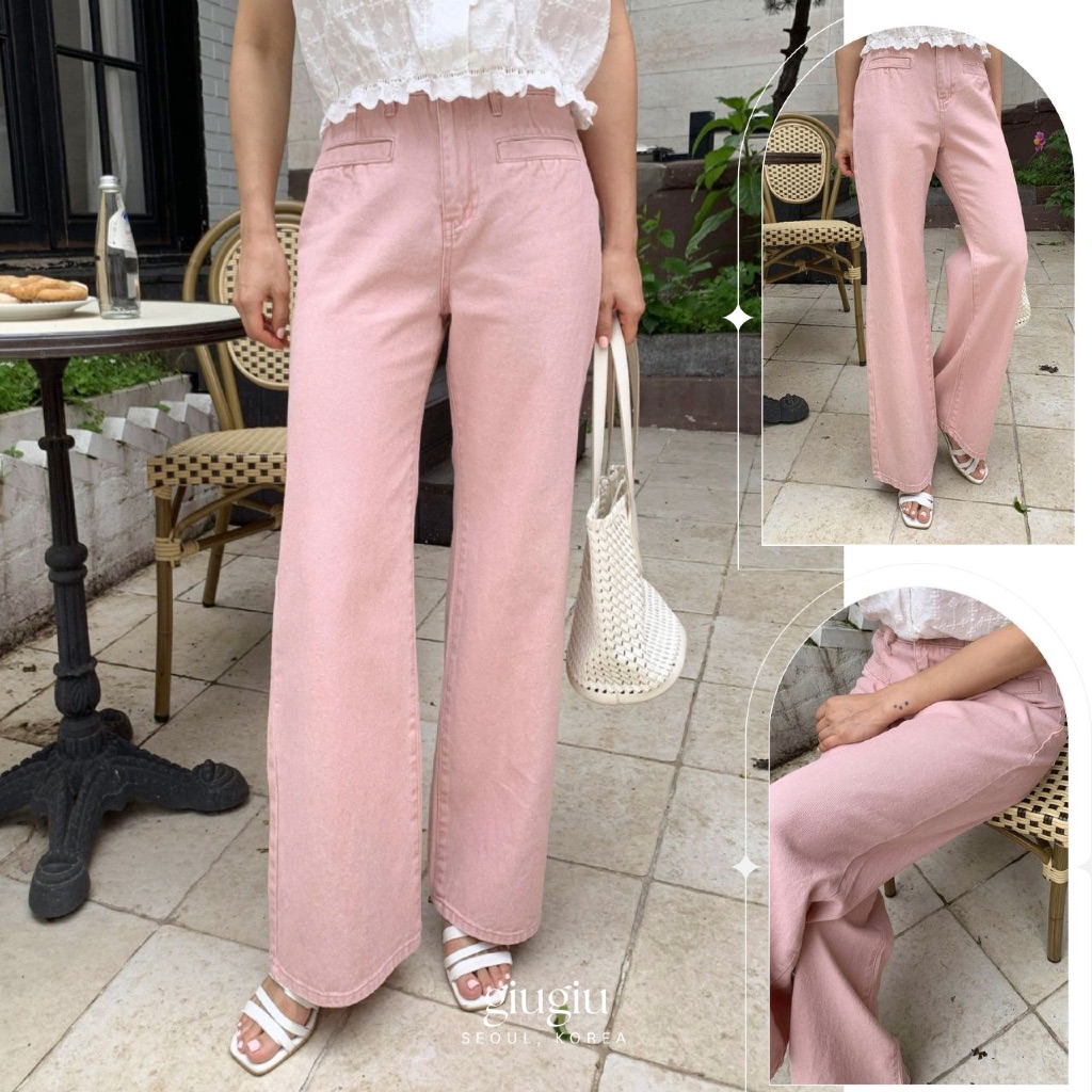 กางเกงขายาวทรงตรงGIU x LALALAND ทำจากฝ้ายบริสุทธิ์ 100%