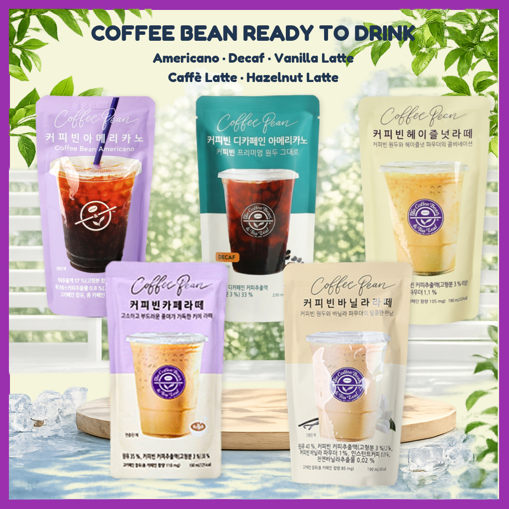 Coffee Bean Ready To Drink Coffee Pouch 230ml / 190ml - Americano, Decaf, Vanilla Latte, Caffiè Latt