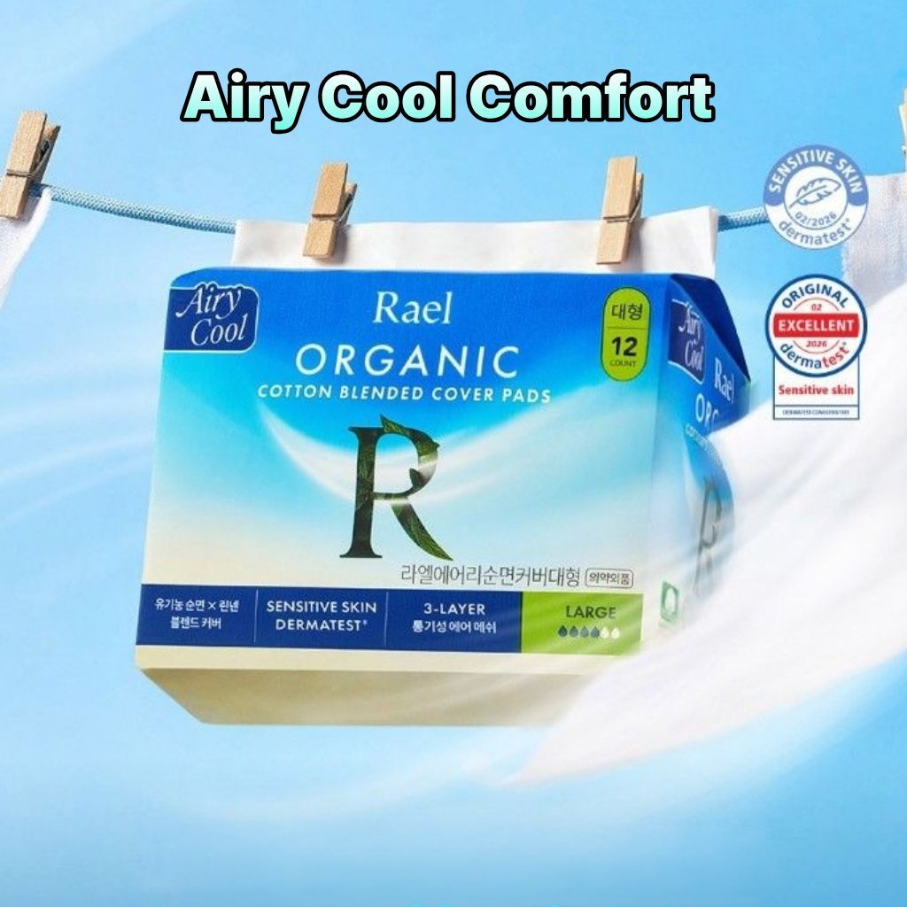 Rael Airy Cool Cotton Cover ผ้าอนามัย Winged Feminine Pads Medium Large Cooling Fresh Breathable Kor