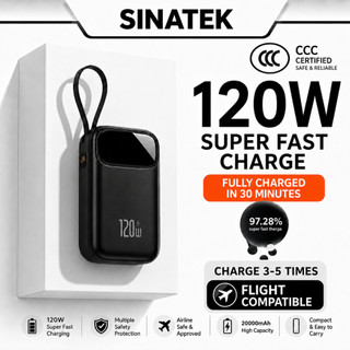[3CCC] 120W Super Fast Charging 20,000mAh Power Bank | Built-in Cables | High Capacity & Safe for Travel