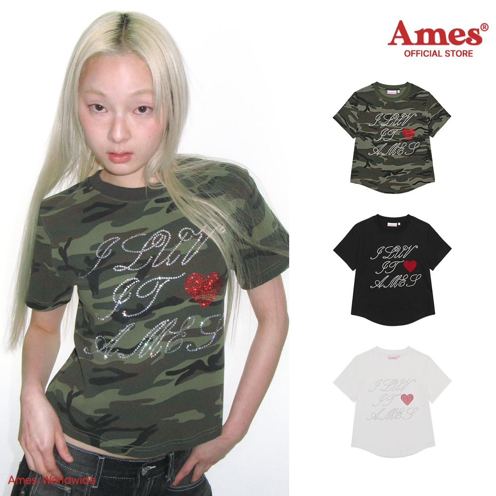 [AMES] AMES HOTFIX CROP TEE_สไตล์เกาหลี
