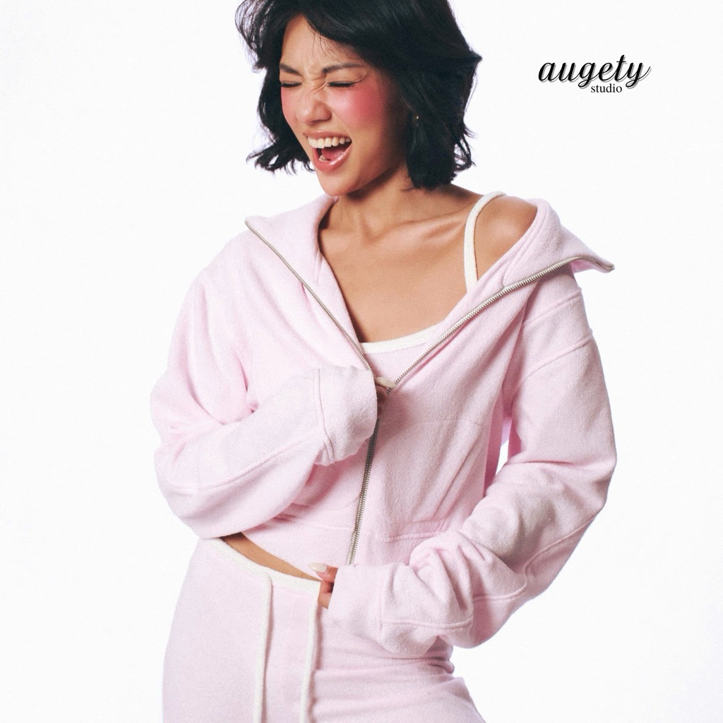 เสื้อแจ็คเก็ตทรงหลวมคอปกเปิดลงขนาดใหญ่มีซิปโลหะ Terry Pile Augety Studio, เสื้อแจ็คเก็ต MIU