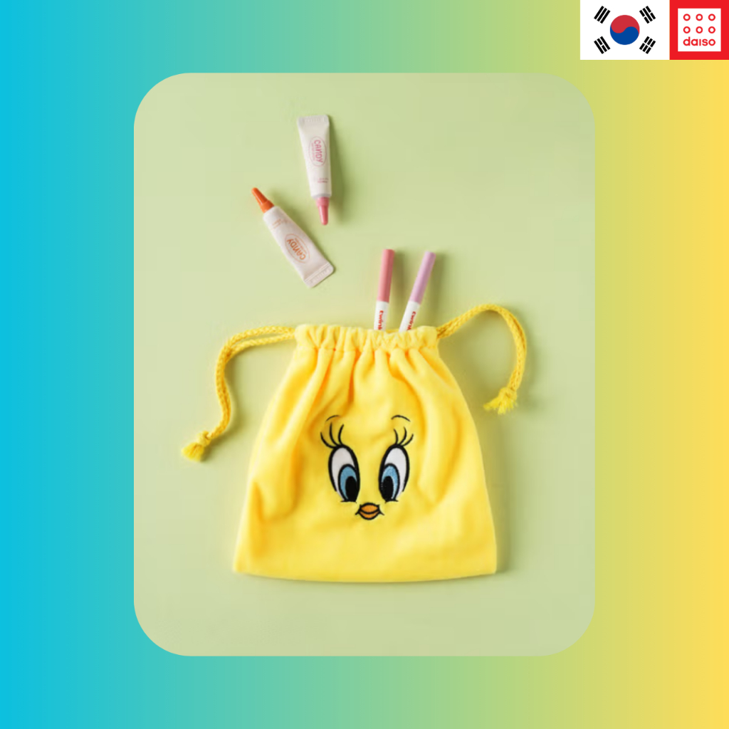 [Daiso Korea] Looney Tunes Twety Drawstring Makeup bag Pouch