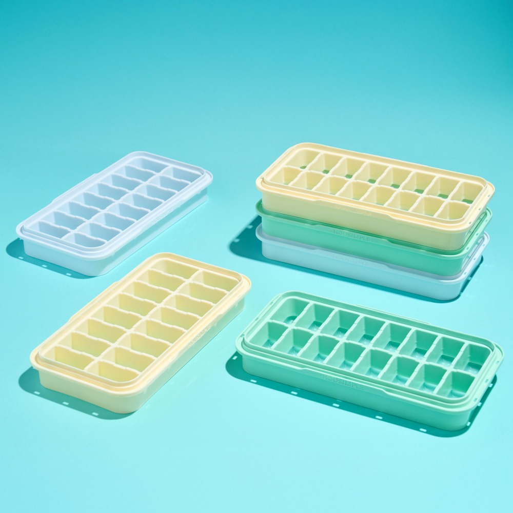 HOUSIMPLE MIDDLEPUSH ถาดทําน้ําแข็งเดี่ยวสําหรับตู้เย็นพร้อมซิลิโคนสี่เหลี่ยม