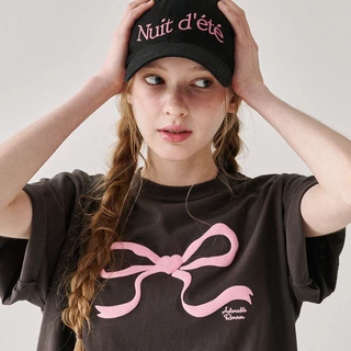 [RONRON] Embo Heart Ribbon Basic Fit T Shirt / 3colors