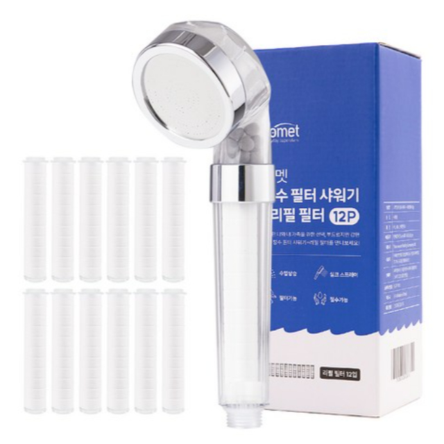 Comet Water Purifier Showerhead + 12 Replacement Filters Set (1 ยูนิต) กรองฝักบัว น้ํายาปรับผ้านุ่ม 