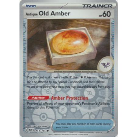 Pokemon Scarlet & Violet 151 Antique Old Amber [Reverse Holo] 154 Pokemon Scarlet & Violet 151