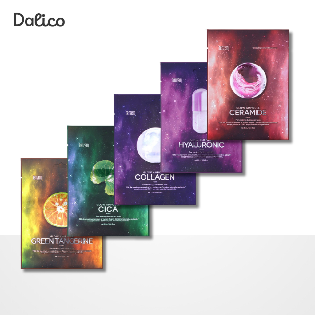 [TENZERO] Glow Ampoule Mask 10 แผ่น – Ceramide / Hyaluronic / Collagen / Green Tangerine / Cica