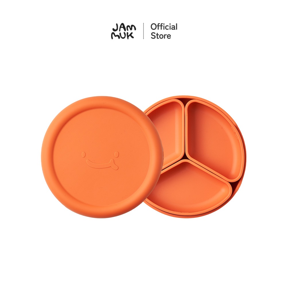 [Malang Honey] JAMMUK ชุดจานซิลิโคนเด็ก พร้อมฝาปิด ถาด และตัวแบ่ง A/B – ฐานดูดแน่น กันเลื่อน (มี 5 สี)