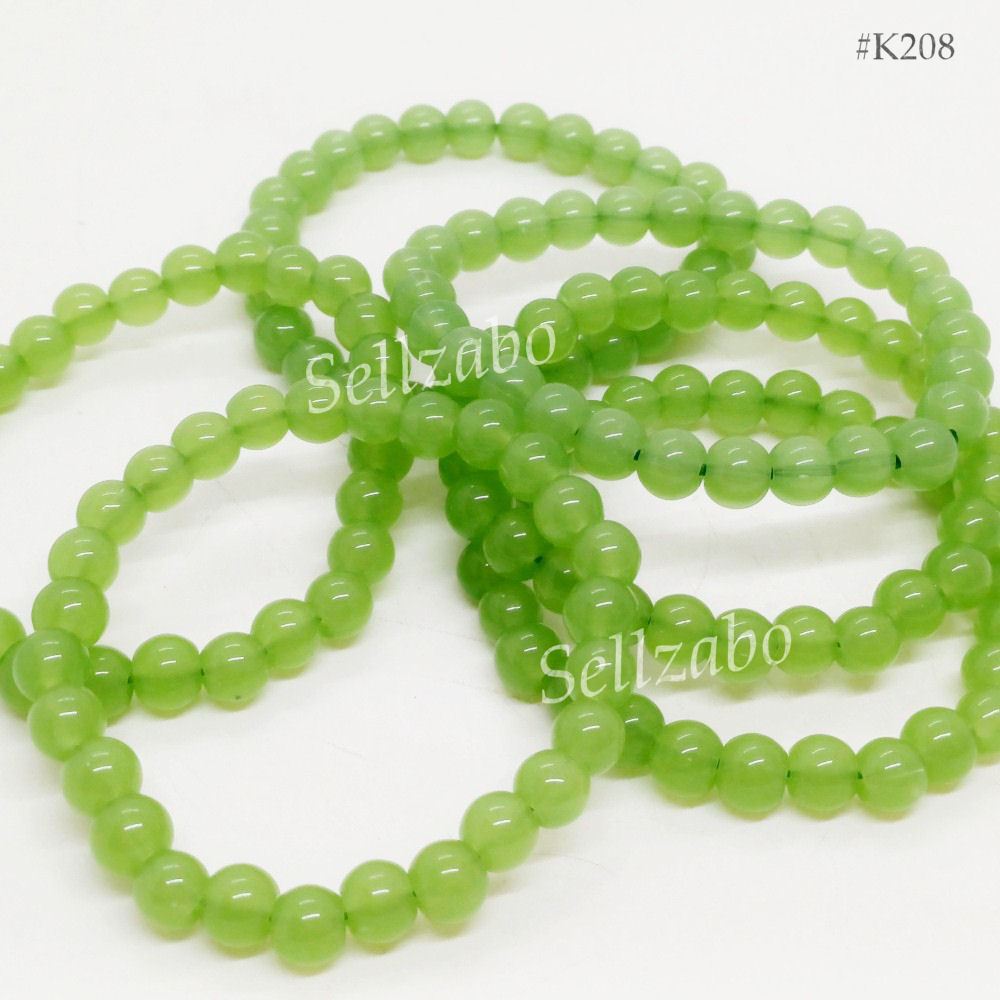 K208 สร้อยข้อมือลูกปัดหินสีเขียว 绿色手 8 มม.สวมใส่ข้อมือยืด Hijau Gelang Tangan Manik สุภาพสตรีผู้หญิง