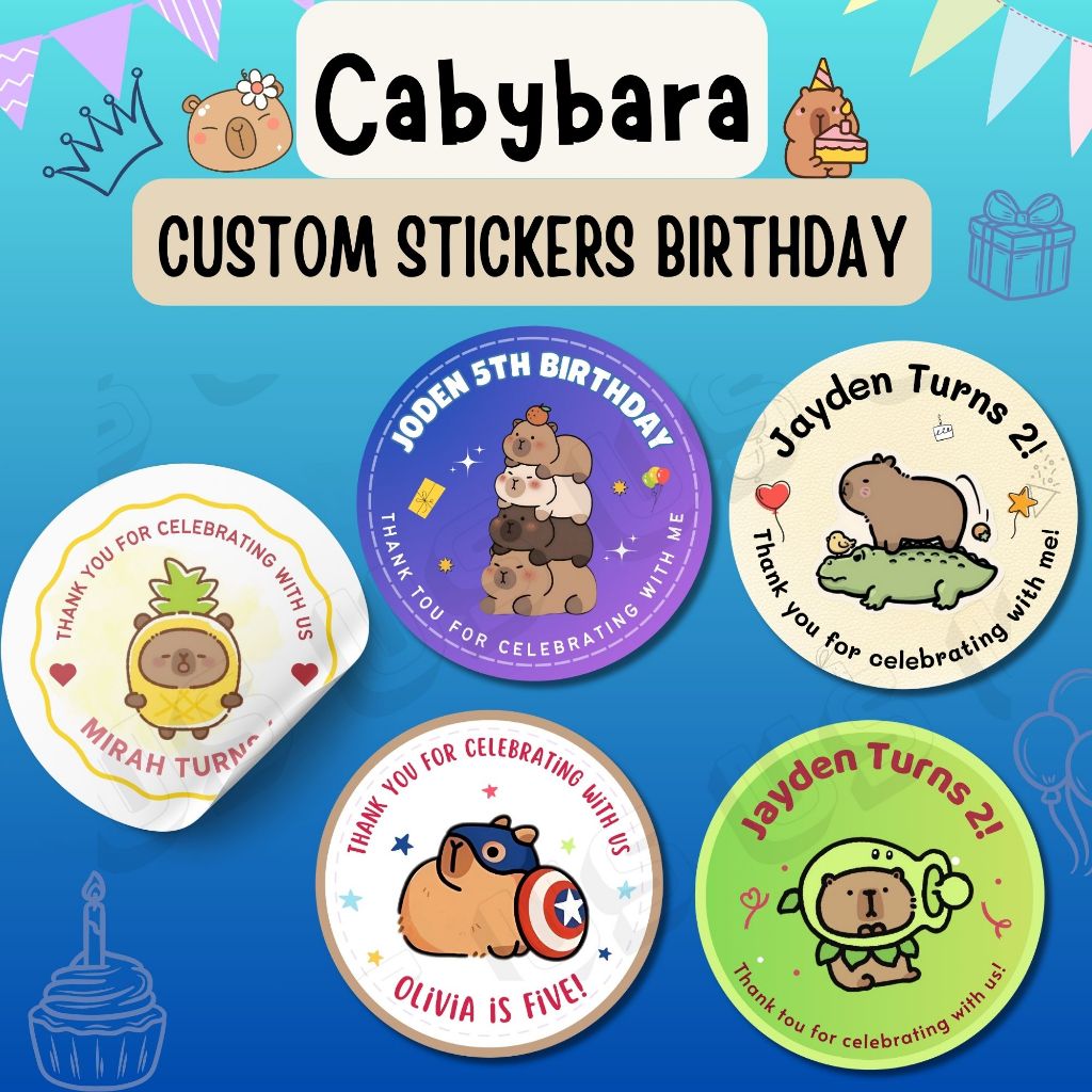 SG Seller personalizatio Capybara series Stickers Custom Birthday Custom Goodie Sticker Birthay Stic