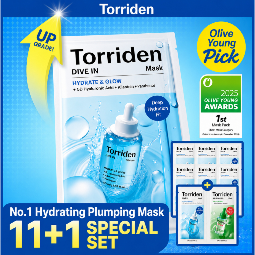 [TORRIDEN] Dive-In Hyaluronic Acid Mask 11+1 Set – Olive Young No.1 Hydration Mask