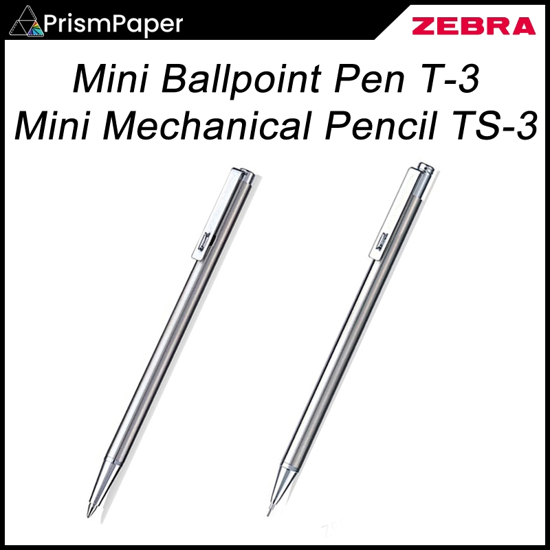 ZEBRA Mini ปากกาลูกลื่น T-3 สแตนเลสสตีล Ballpen 0.7 มม. หมึกเงินสีดํา TS-3 0.5 มม.ดินสอ