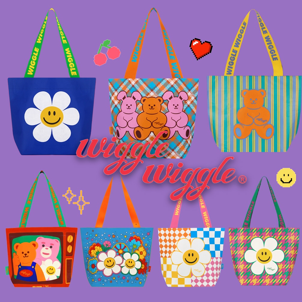 Wiggle Wiggle กระเป๋านักช้อป Eco แบบใช้ซ้ําได้ S – 7 การออกแบบ | กระเป๋าโท้ทแบบพับได้น้ําหนักเบา