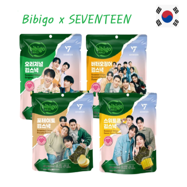 Bibigo x Seventeen /Seaweed Chips - ออริจินอล / ข้าวโพดหวาน / มันฝรั่ง / รสปลาหมึกเนย 40g (แพ็คเกจ 4