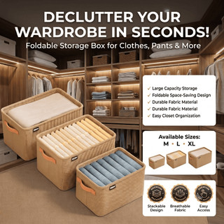Household Clothes Storage Box Foldable Fabric Storage Box Large Capacity Wardrobe Drawer Clothes Pants Organizer