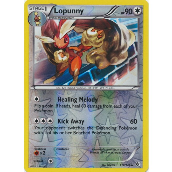การ์ดโปเกมอนภาษาอังกฤษ Lopunny - 117/149 - Uncommon Reverse Holo Black & White 7: Boundaries Crossed