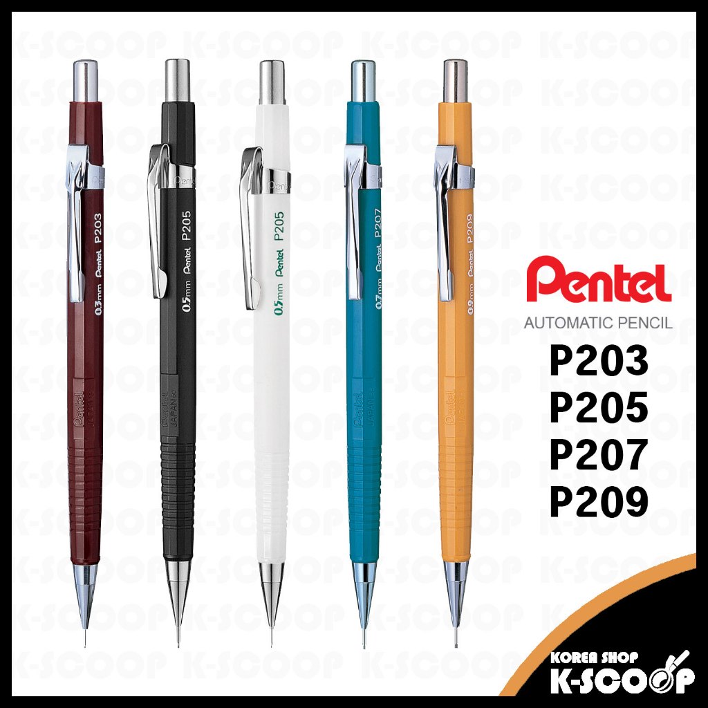 ดินสอกด Pentel 0.3 มม. 0.5 มม. 0.7 มม. 0.9 มม. P203 P205 P207 P209