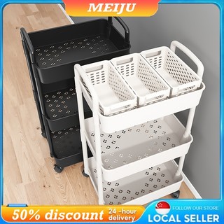 MEIJU 3/4/5 Layers Trolley Cart Organizer Moving Rack Kitchen Shelf With Wheels Bathroom Utility Cart