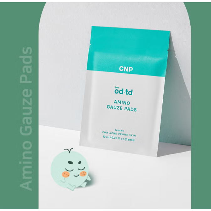 CNP Bye Od-Td Amino Gauze Pad 5 แผ่น | แผ่นบํารุงผิวหน้าขัดผิวและผ่อนคลาย | Hydrating K-Beauty Skinc
