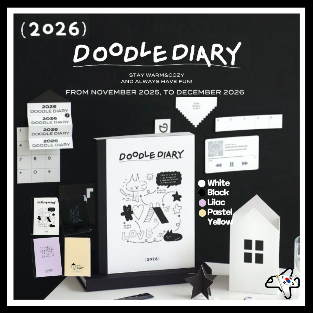 2026 Iconic Doodle Diary/2026 Planner Diary Set/Diary+Stickers/2026 Scheduler/เกาหลี Planner/ ไดอารี่รายเดือน/ไดอารี่วางแผนรายสัปดาห์