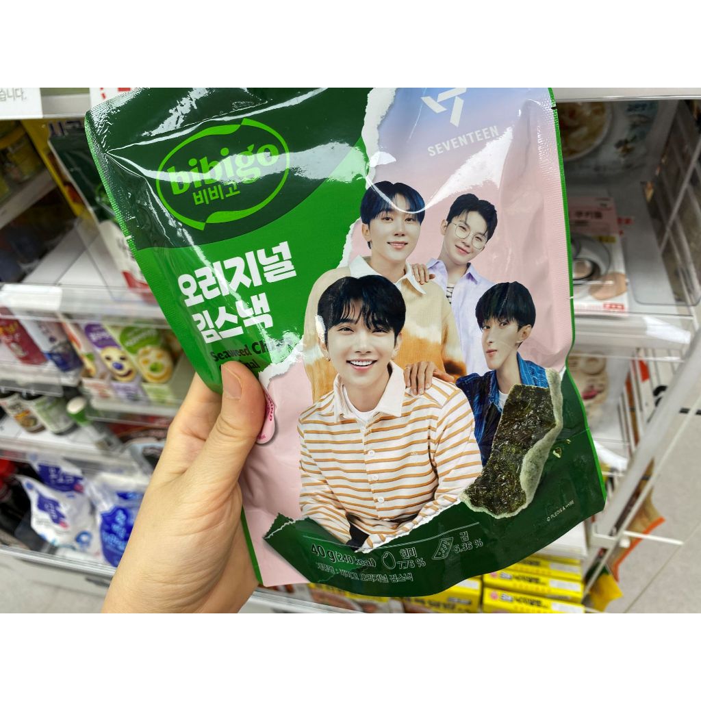 Bibigo SEVENTEEN Special Edition Seaweed Snack (40g) | รสออริจินัลแอนด์สวีทคอร์น | K-Pop Idol ของว่า