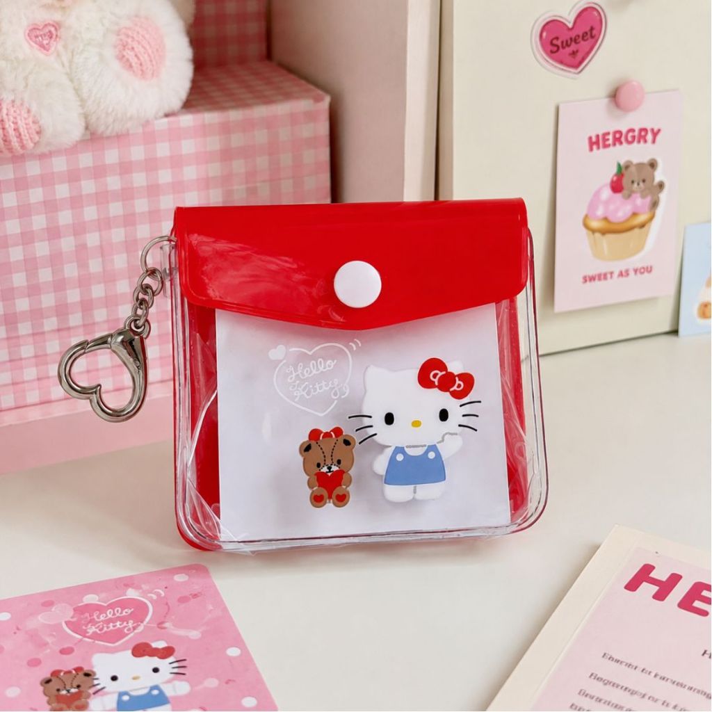 [DAISO] Sanrio Hello Kitty Clear Mini Pouch พวงกุญแจ กระเป๋าใส่เหรียญ PVC ที่ใส่บัตร กระเป๋าน่ารัก Charm