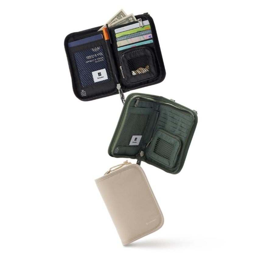 Branden Safe Cross Wallet Bag, RFID Blocking, กระเป๋าเดินทางน้ําหนักเบา, สีดํา/เบจ/กากี, 1 ชิ้น