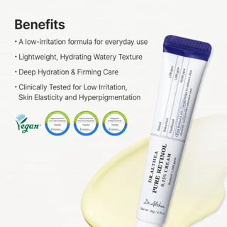 Dr.Althea Pure Retinol 0.15% Cream 20ml | ครีมเรตินอลสำหรับมือใหม่ | ลดเลือนริ้วรอย ผิวเฟิร์ม กระชับ | Retinol & Bakuchiol สำหรับผิวแพ้ง่าย
