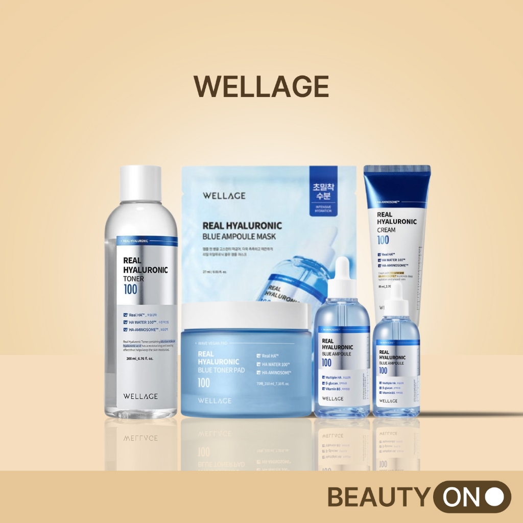 [Wellage] Real Hyaluronic Blue Full Care Collection | Ampoule, Cream, Toner, Toner Pad, Blue Ampoule Mask | Deep Hydration, Barrier Strengthening, Soothing, Daily Care