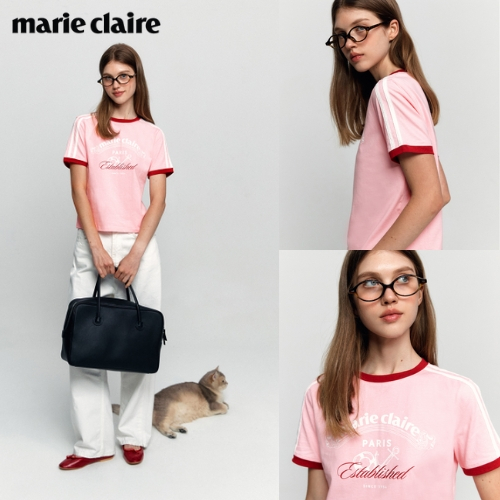 เสื้อยืดsummer wave สีชมพู ของแท้MARIE CLAIRE