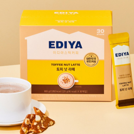 EDIYA Toffee Nut Latte – 30 แท่ง 1 กล่อง(แพ็คจํานวนมาก / บรรจุภัณฑ์ Eco)
